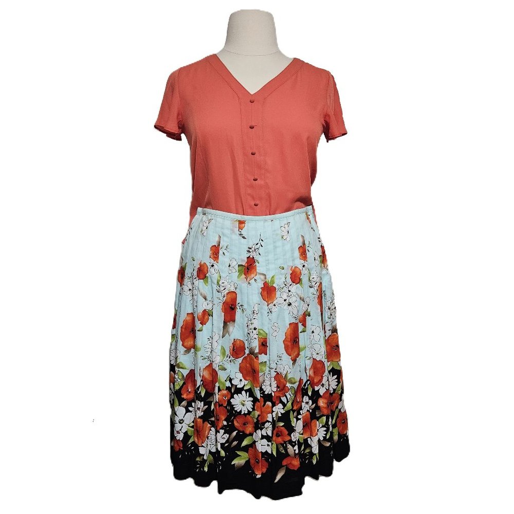 Talbots Poppy Floral Pleated Midi Skirt Size 8